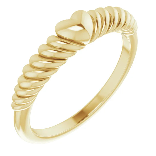 14K Yellow Gold Rope Heart Dome Ring