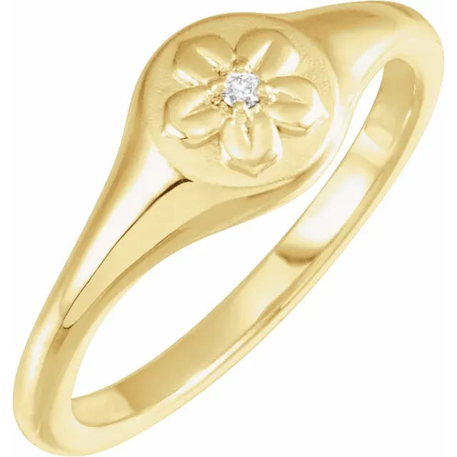 14K Yellow Gold .015 CT Natural Diamond Floral Ring