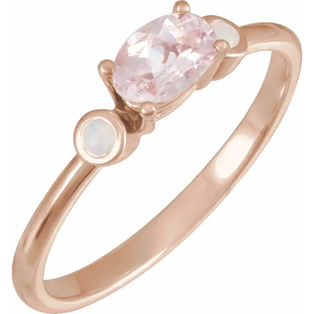 14K Rose Gold Natural Pink Morganite & Natural White Opal Ring
