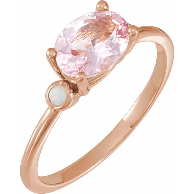 14K Rose Gold Natural Pink Morganite & Natural White Opal Ring