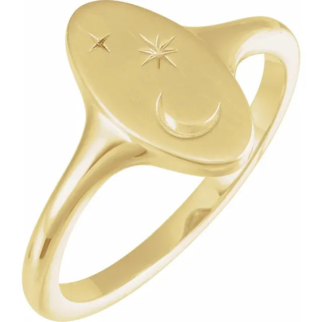 14K Yellow Gold Celestial Signet Ring