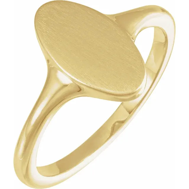 14K Yellow Gold Oval Brushed Top Signet Ring