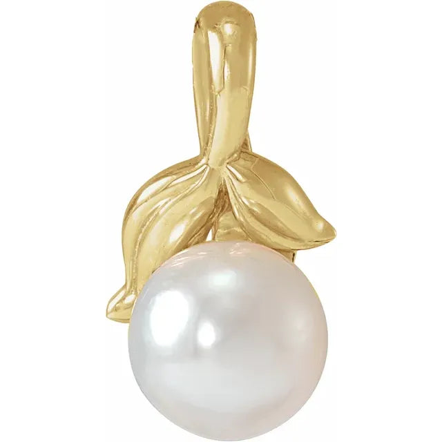 14K Yellow Gold Cultured White Akoya Pearl Floral Pendant