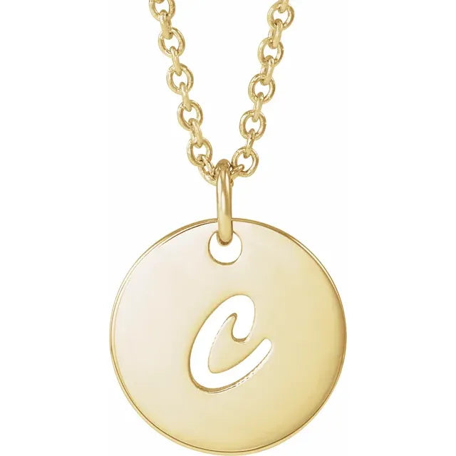 14K Yellow Gold Initial C Script 16-18" Necklace