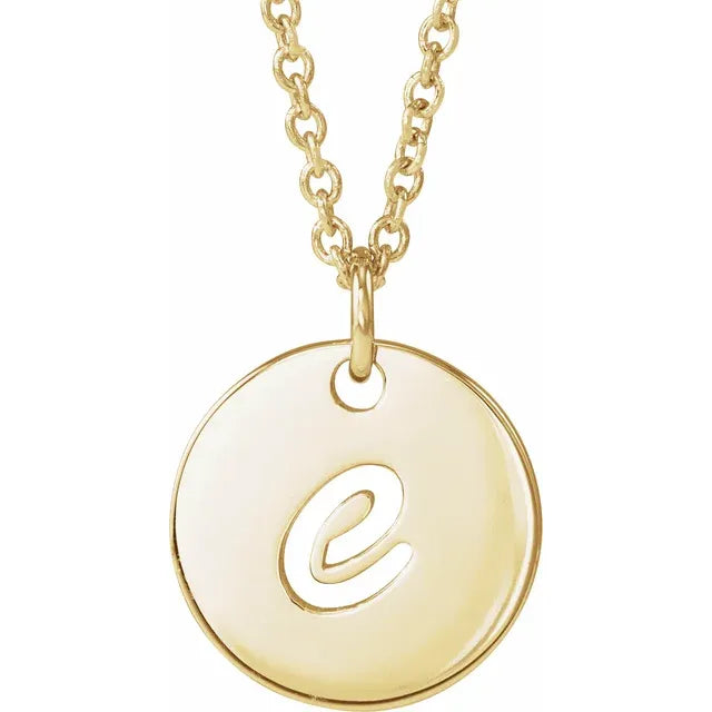 14K Yellow Gold Initial E Script 16-18" Necklace