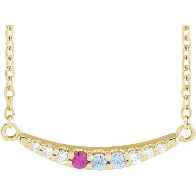 14K Yellow Gold Round 5-Stone Curved Bar Family 18" Necklace Mounting