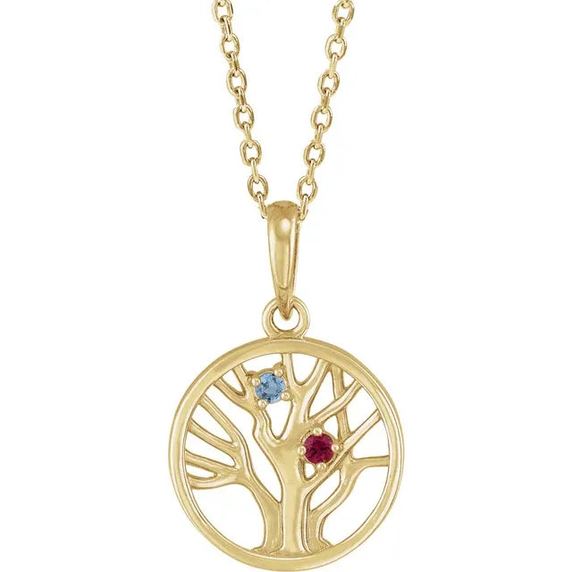 14K Yellow Gold Round 2-Stone Family Tree 16-18" Necklace Mounting
