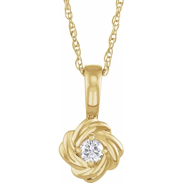14K Yellow Gold 1/6 CT Natural Diamond Knot 18" Necklace