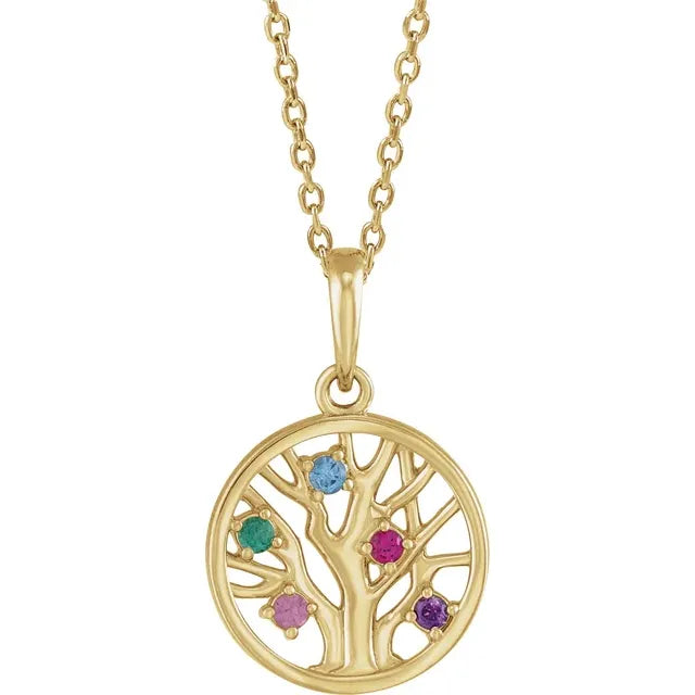 14K Yellow Gold Round 5-Stone Family Tree 16-18" Necklace Mounting