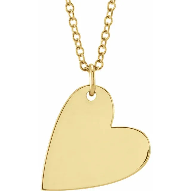 14K Yellow Gold Engravable Sideways Heart 16-18" Necklace