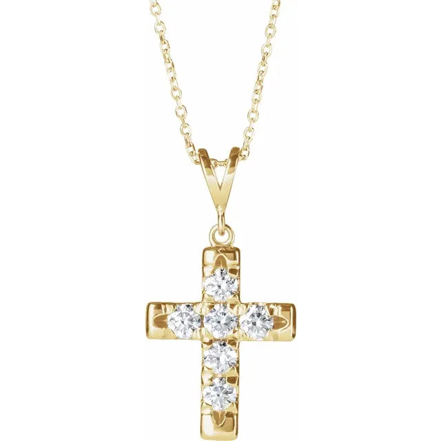 14K Yellow Gold 3/4 CTW Natural Diamond French-Set Cross 16-18" Necklace