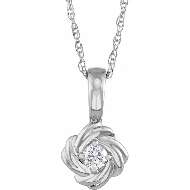 14K White Gold 1/6 CT Natural Diamond Knot 18" Necklace