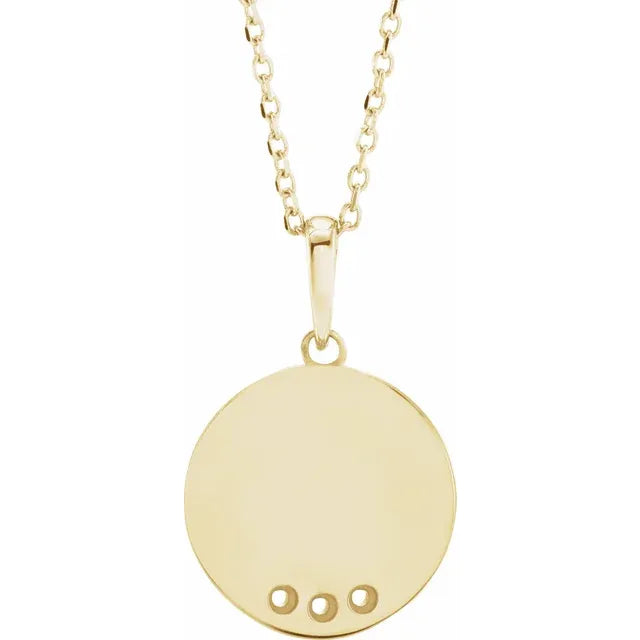 14K Yellow Gold Round 3-Stone Engravable Family Disc 16-18" Necklace Mounting