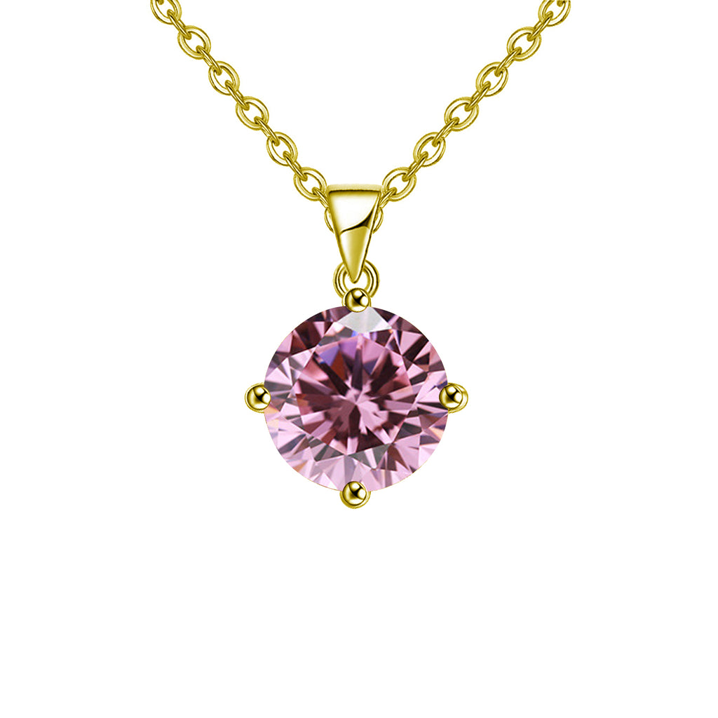 18k Yellow Gold 2 Carat Created Pink Sapphire Round Stud Necklace Plated 18 inch