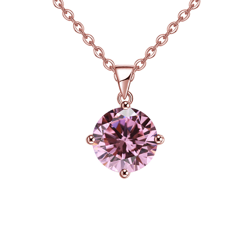 18K Rose Gold 1 Carat Created Pink Sapphire Round Stud Necklace Plated 18 inch