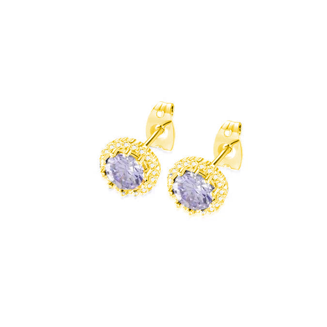 18k Yellow Gold Plated 1/4 Carat Created Halo Round Tanzanite Stud Earrings 4mm