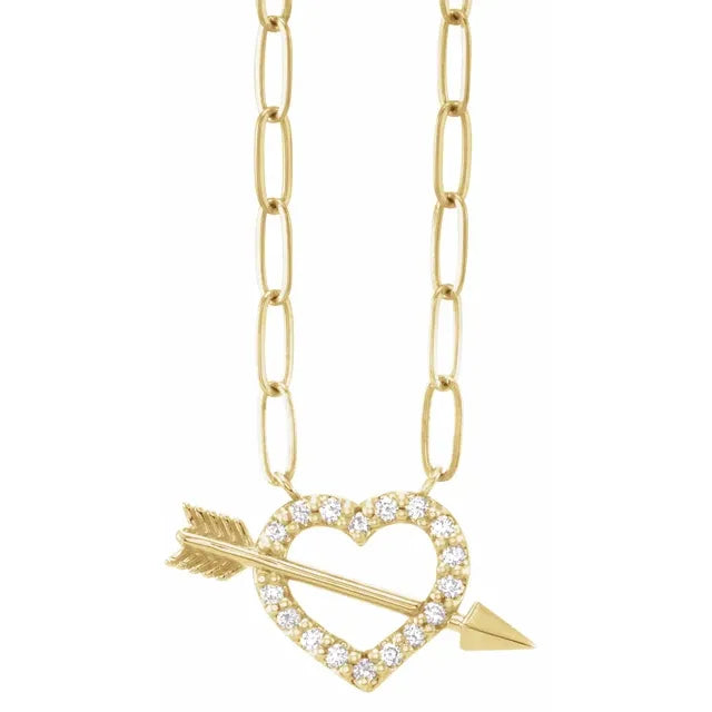 14K Yellow Gold 1/8 CTW Natural Diamond Heart & Arrow 16" Necklace