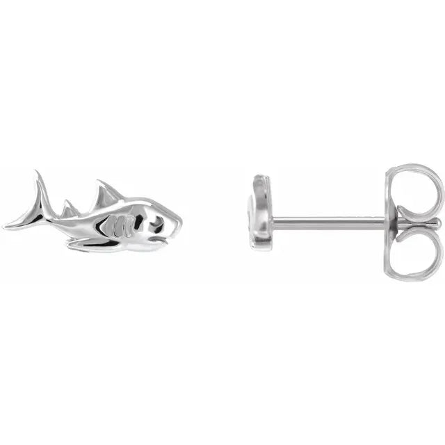 Sterling Silver Pair Shark Stud Earrings