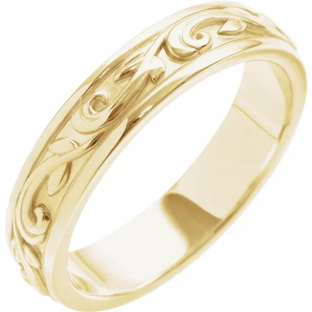 14K Yellow Gold 4 mm Floral Band