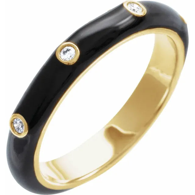 14K Yellow Gold .05 CTW Natural Diamond & Black Enamel Ring
