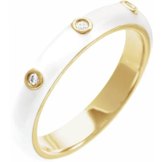 14K Yellow Gold .05 CTW Natural Diamond & White Enamel Ring