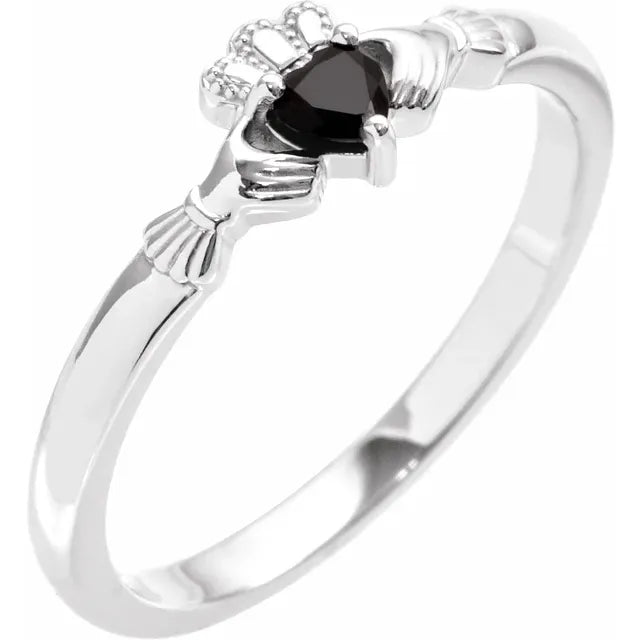 Sterling Silver Natural Black Onyx Claddagh Ring