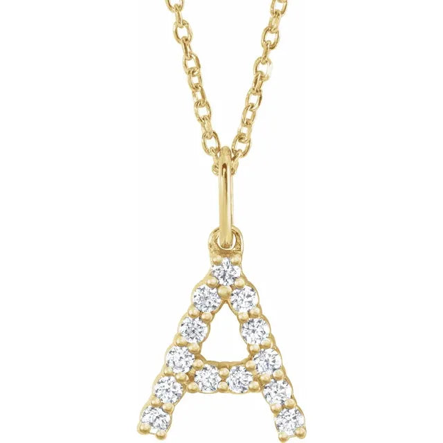 14K Yellow Gold 1/5 CTW Lab-Grown Diamond Initial A 16-18" Necklace