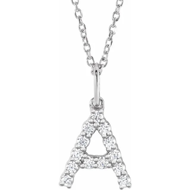 14K White Gold 1/5 CTW Lab-Grown Diamond Initial A 16-18" Necklace