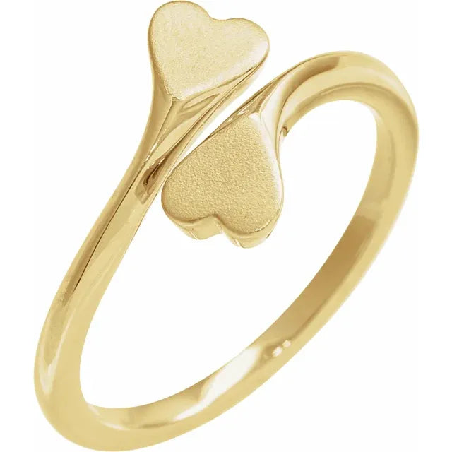 14K Yellow Gold Engravable Double Heart Bypass Ring