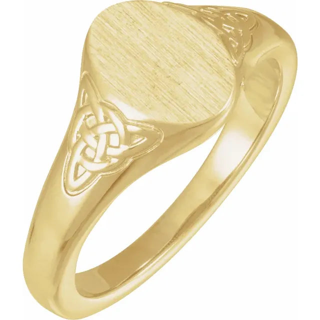 14K Yellow Gold Engravable Oval Celtic-Inspired Signet Ring