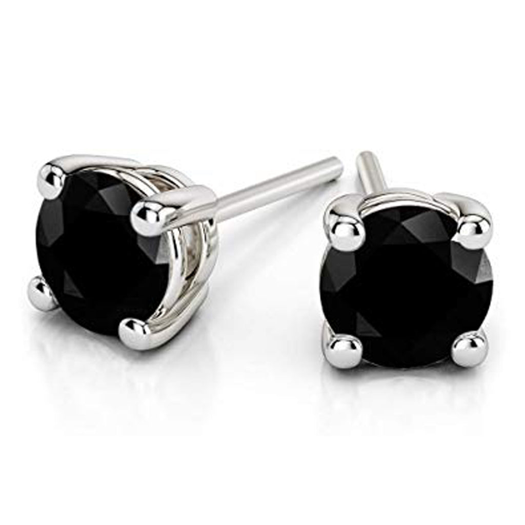 14k White Gold Natural 1/2 Ct Round Created Black Diamond Stud Earrings Gold Plated