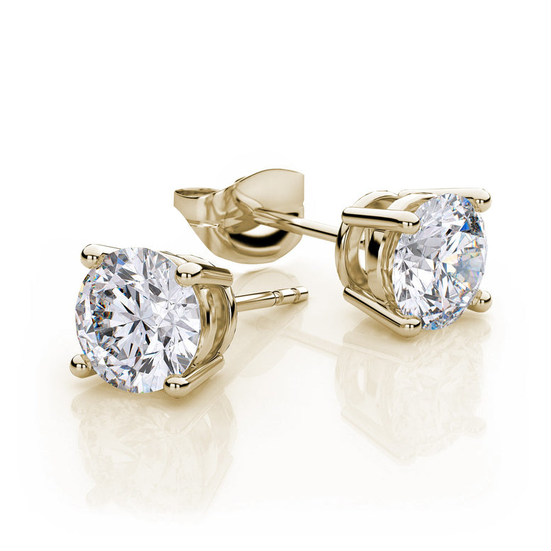10k Yellow Gold Created White Sapphire CZ 2 Carat Round Stud Earrings Plated