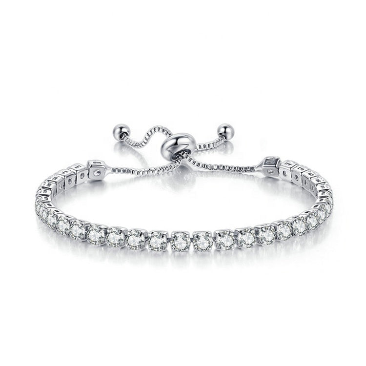 18k White Gold 6 Cttw Created White Sapphire CZ Round Adjustable Tennis Plated Bracelet.