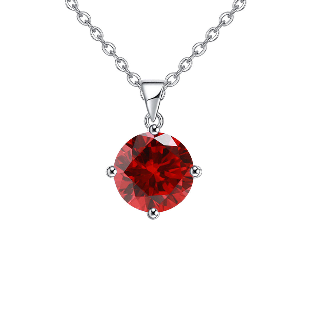 18K White Gold 1/2 Carat Created Ruby Round Stud Necklace Plated 18 inch