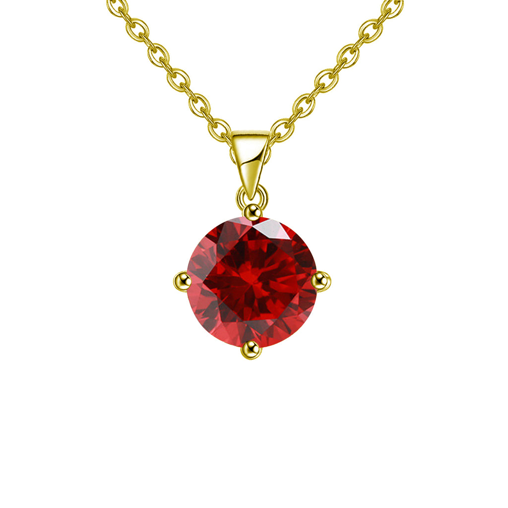 18k Yellow Gold 2 Carat Created Ruby Round Stud Necklace Plated 18 inch