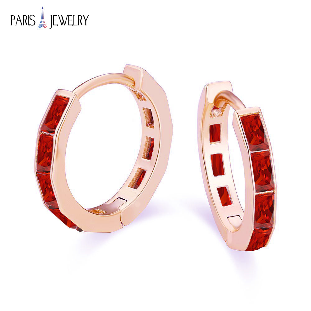 Paris Jewelry 18K Rose Gold Created Red 3Ct Emerald Cut Huggie Hoop Earrings Plated