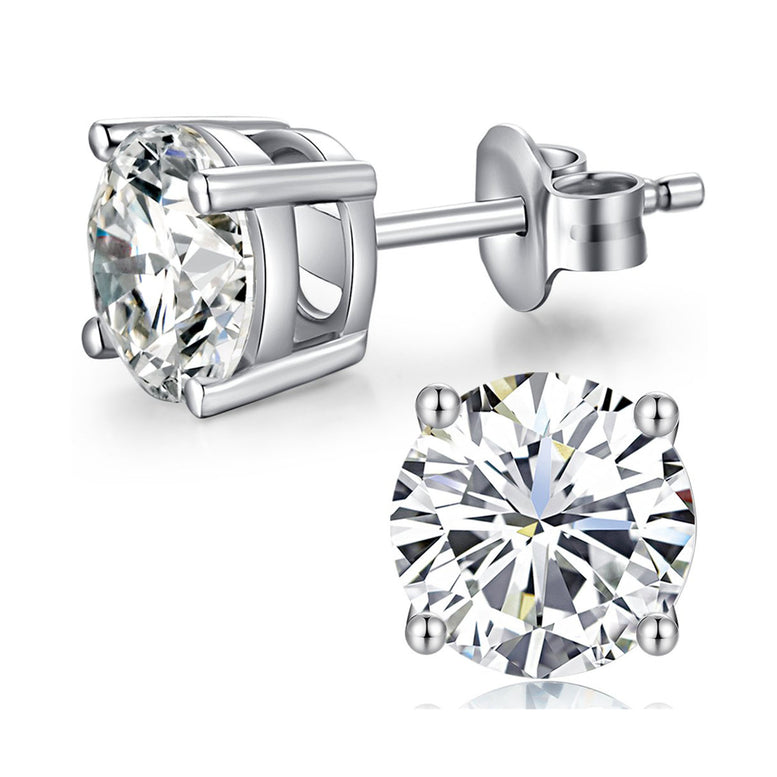10k White Gold 1/2 Ct Round Created White Sapphire CZ Stud Earrings Gold Plated