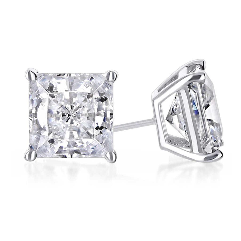 10k White Gold 3 Ct Created White Sapphire CZ Princess Cut Stud Earrings Plated