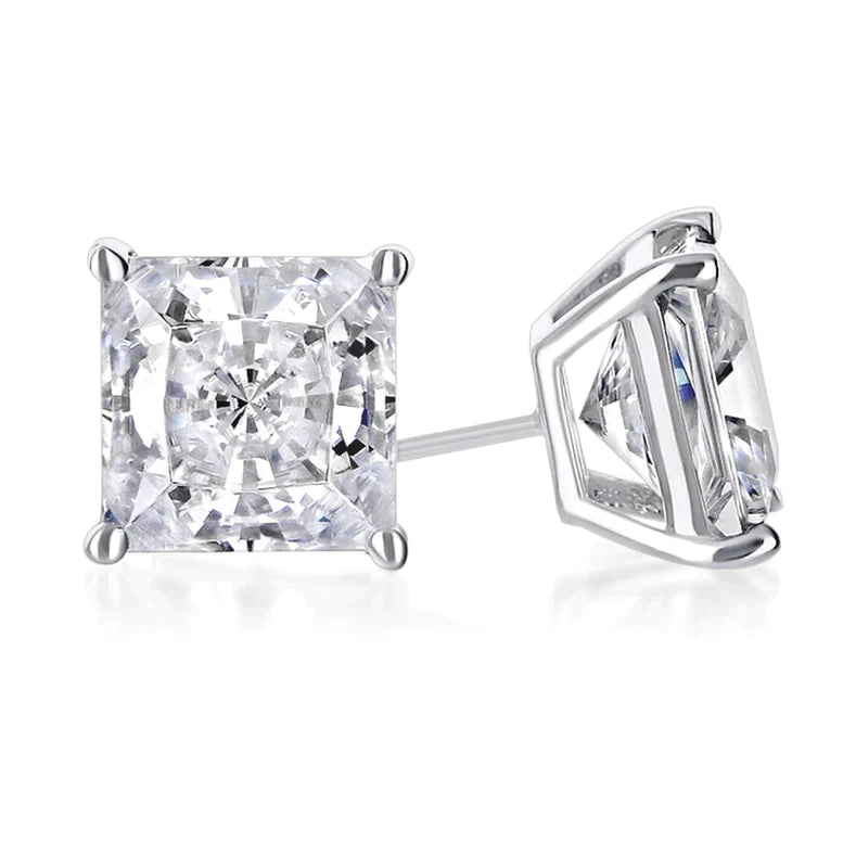 14k White Gold 1/2 Carat Princess 4 Prong Solitaire Created Diamond Stud Earrings 6mm
