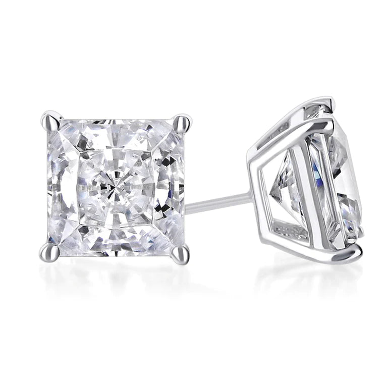 18k White Gold Plated 1/4 Carat Princess Cut Created White Sapphire Stud Earrings 4mm