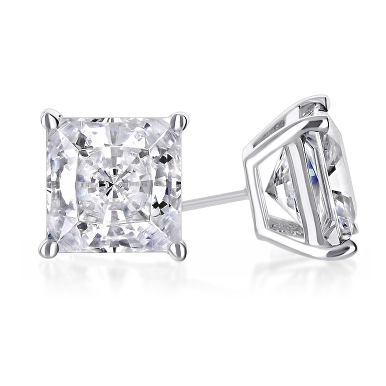 10k White Gold 4 Ct Created White Sapphire Princess Cut Stud Earrings Gold Plated