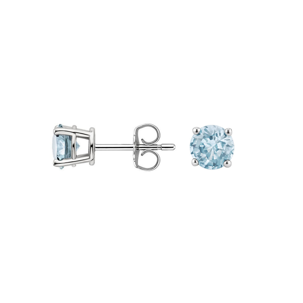 14k White Gold Plated 1 Ct Round Created Aquamarine Stud Earrings