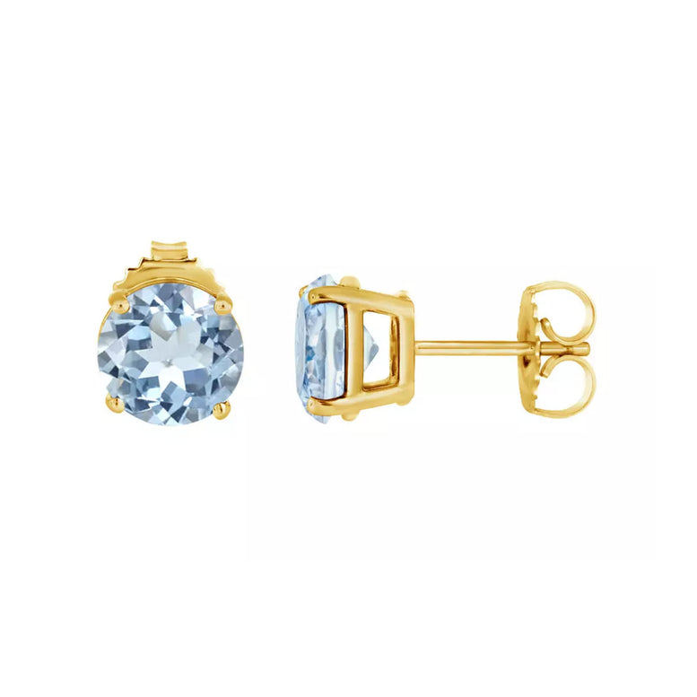 10k Yellow Gold Plated 4 Ct Round Created Aquamarine Sapphire Stud Earrings