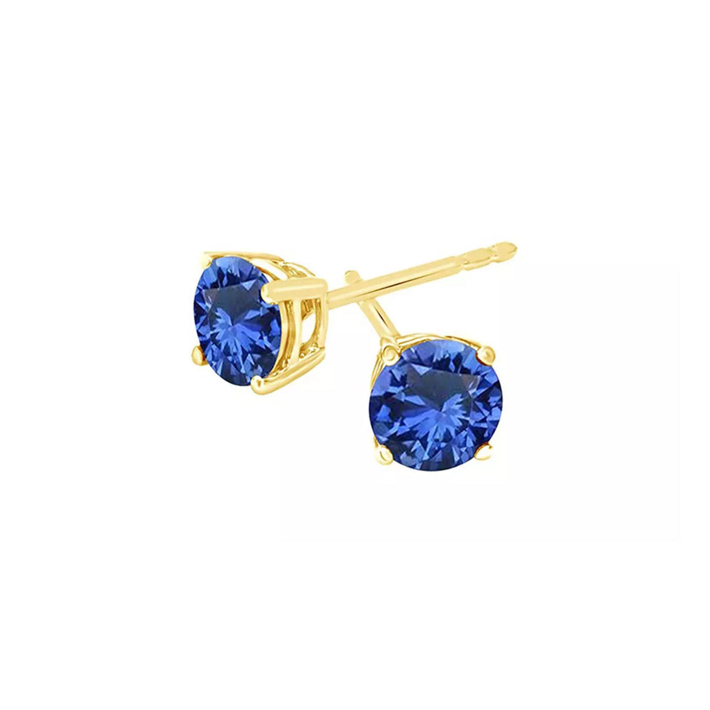 14k Yellow Gold Plated 3 Ct Round Created Blue Sapphire Stud Earrings