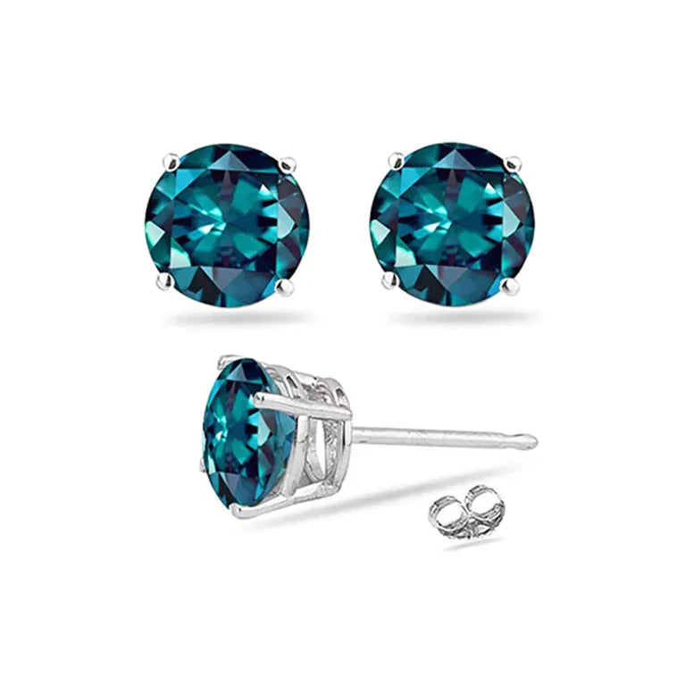 14k White Gold Created Alexandrite Round Stud Earrings 4mm