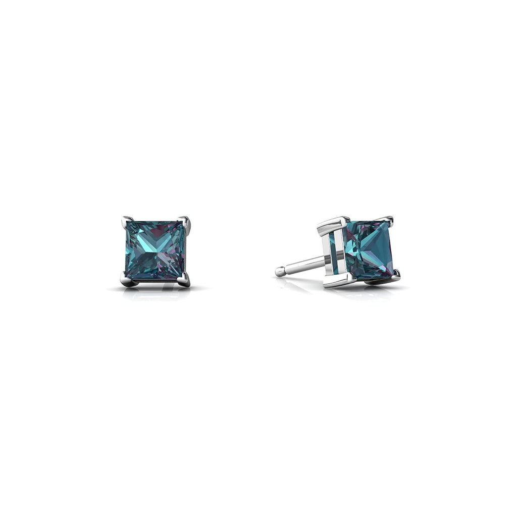 14k White Gold Plated 1/2 Ct Square Princess Cut Created Alexandrite Sapphire Stud Earrings