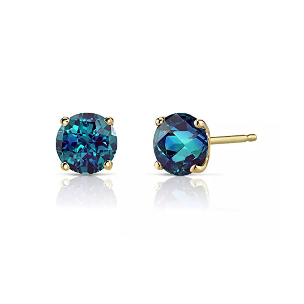 10k Yellow Gold Plated 3 Ct Round Created Alexandrite Sapphire Stud Earrings