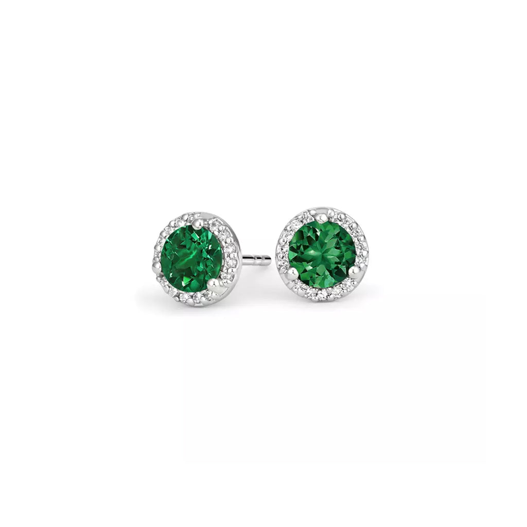10k White Gold Plated 1/2 Ct Round Created Emerald Halo Stud Earrings