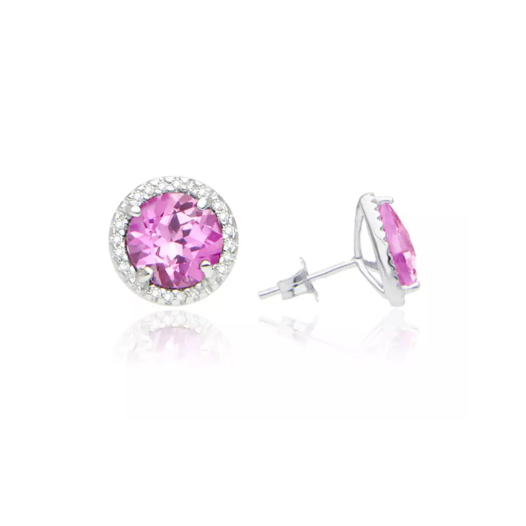 10k White Gold Plated 4 Ct Round Created Tourmaline Halo Stud Earrings