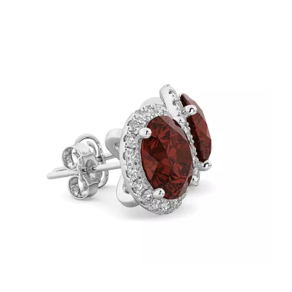 10k White Gold Plated 4 Ct Round Created Garnet Halo Stud Earrings